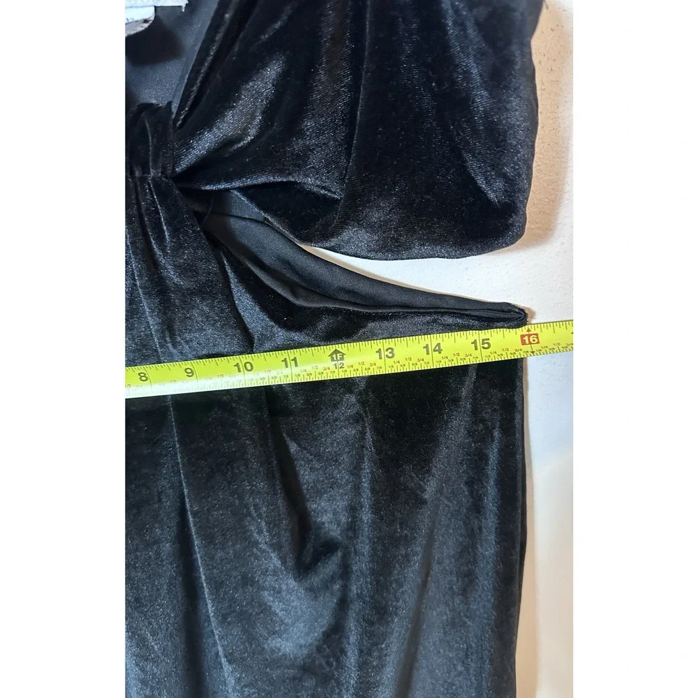 Just Polly Dress Womens Size XL Black Draped Waist Cutout Slit Midi Party Velour - Picture 7 of 9
